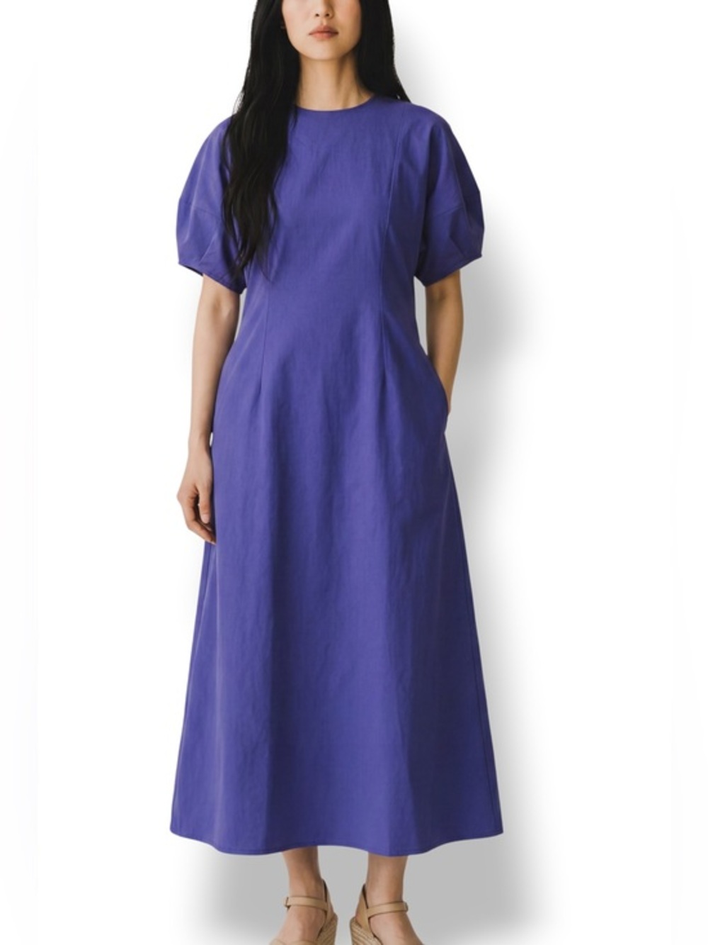 Lounie Cobalt Maxi Dress Minimalist Japanese Architectural Capsule Wardrobe XS